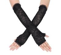 NiceYnn Guanto lungo senza dita punk, stile shabby chic, strappato, stile gotico, elasticizzato, morbido, senza dita, per feste in maschera, Pizzo Nero Ragnatela, Etichettalia unica