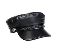 NiceYnn PU Capitano Sailor Hat Newsboy Cabbie Baker Boy Peaked Beret Cap, PU Leather Flat Cap Peaker Cappelli invernali, PU e corda nera, Taglia unica