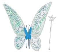 Niceyoeuk Ali da fata per ragazze e donne, vestito per Halloween, bianco scintillante, ali da angelo e farfalla, costume da fata per Halloween, cosplay, feste (blu)