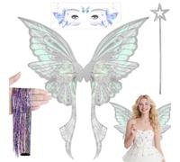 Niceyoeuk Costume da fata a forma di ali di farfalla, per Halloween, feste e cosplay, colore bianco, varie misure