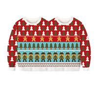 Niceyoeuk Maglione Natalizio Brutto per Due Persone, Donna Uomo Pullover Gemelli Siamesi con Motivi Natalizi Stampati Divertente Felpa per Coppie, Rosso, Taglia unica