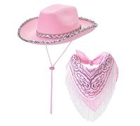 Niceyoeuk Set di 2 cappelli da cowboy da donna con strass, a tesa larga, stile occidentale, cappelli pelosi da cowgirl, Hallween, cosplay, forniture per feste (paillettes rosa 01, 2 pezzi)
