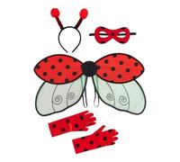 Niceyoeuk Set di guanti e fascia per capelli per Halloween, ali da coccinella, 4 pezzi, colore: rosso