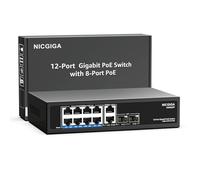 NICGIGA 12 Porte Gigabit Poe Switch Non gestito con 8 Porte IEEE802.3af/at Poe+ a 120 W, 2 uplink da 1000 Mbps + 2 SFP da 1G, Switch di Rete Power Over Ethernet 8 Porte, Montaggio su Desktop/Parete.