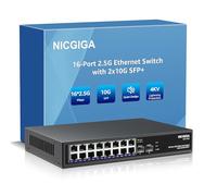 NICGIGA 16 Port 2.5G 2 Port 10G SFP+ Ethernet Switch, 18 Port 2.5Gb Network Switch Unmanaged, Plug & Play, Desktop or 19-inch Rack Mount, Fanless Metal Design.