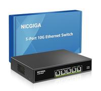 NICGIGA 5 Port 10G Ethernet Switch Unmanaged,with 5X 10Gb Base-T RJ45 Ports, 10Gbps Network Switch Easy for 10G Nas,PC,WiFi7 Router,10G Adapter/NIC. Desktop or 19-inch Rack Mount, Plug And Play.