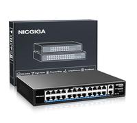 NICGIGA Switch Poe a 24 Porte Non gestito, Poe 24 Porte a 400W, 2 Porte uplink Gigabit, Switch di Rete 26 Porte Power Over Ethernet, modalità VLAN, Estensione a 250m, Montaggio su Rack da 19 Pollici