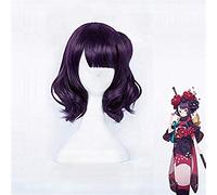 NICHANGHUA Fate/Grand Order Katsushika Hokusai Cosplay Wig 35 cm Corto Riccio di peli Sintetici Resistenti al Calore con Un panino Viola Parrucche