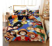 NICHIYO ONE Piece - Set di biancheria da letto con copripiumino e federa, in microfibra, stampa digitale 3D (copripiumino e federe) (4, king 240 x 220 cm)