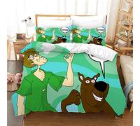 NICHIYO Scooby DOO - Set di biancheria da letto composto da copripiumino e federa, in microfibra, stampa digitale 3D, 3 pezzi (copripiumino + federe) (25,Singolo 135 x 200 cm)