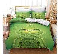 Nichiyo, set di biancheria da letto The Grinch, copripiumino e federa, in microfibra, stampa digitale 3D (copripiumino + federe) (3,Doubie 200 x 200 cm)