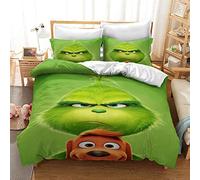 Nichiyo, set di biancheria da letto The Grinch - copripiumino e federa, microfibra, stampa digitale 3D (copripiumino + federe) (5, king size 220 x 240 cm)