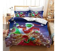 Nichiyo, set di biancheria da letto The Grinch - copripiumino e federa, microfibra, stampa digitale 3D (copripiumino + federe) (8, letto singolo 135 x 200 cm)