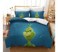 Nichiyo, set di biancheria da letto The Grinch - copripiumino e federa, microfibra, stampa digitale 3D (copripiumino + federe) (4, letto singolo 135 x 200 cm)