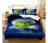 Nichiyo, set di biancheria da letto The Grinch - copripiumino e federa, microfibra, stampa digitale 3D (copripiumino + federe) (7, Doubie 200 x 200 cm)