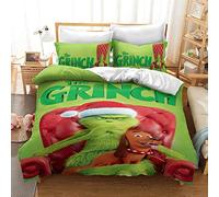 Nichiyo, set di biancheria da letto The Grinch - copripiumino e federa, microfibra, stampa digitale 3D (copripiumino + federe) (9, king size 220 x 240 cm)