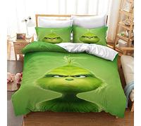 Nichiyo, set di biancheria da letto The Grinch - copripiumino e federa, microfibra, stampa digitale 3D (copripiumino + federe) (6, Doubie 200 x 200 cm)