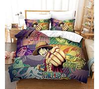 NICHIYOBI ONE Piece, set copripiumino e federa, in microfibra, con stampa digitale 3D, set da 3 pezzi (11, letto matrimoniale 200 x 200 cm)