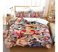 NICHIYOBI ONE Piece, set copripiumino e federa, in microfibra, con stampa digitale 3D, set da 3 pezzi (18, letto singolo 135 x 200 cm + 80 x 80 cm)