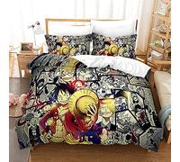NICHIYOBI ONE Piece, set copripiumino e federa, in microfibra, con stampa digitale 3D, set da 3 pezzi (19, letto matrimoniale 200 x 200 cm)