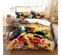 NICHIYOBI One Piece, set copripiumino e federa, in microfibra, con stampa digitale 3D, set da 3 pezzi (21, letto matrimoniale 240 x 220 cm + 80 x 80 cm)