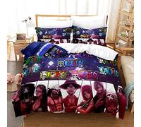 NICHIYOBI ONE Piece, set copripiumino e federa, in microfibra, con stampa digitale 3D, set da 3 pezzi (9, letto singolo 135 x 200 cm + 80 x 80 cm)