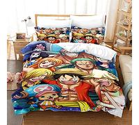 NICHIYOBI ONE Piece - Set di biancheria da letto con copripiumino e federa, in microfibra, stampa digitale 3D, 3 pezzi (18, King 240 x 220 cm + 80 x 80 cm)