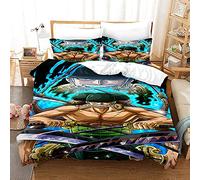 NICHIYOBI ONE Piece - Set di biancheria da letto con copripiumino e federa, in microfibra, stampa digitale 3D, 3 pezzi (16, letto matrimoniale 200 x 200 cm)