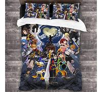 NICHIYOBI - Set copripiumino e federa a tema Kingdom Hearts con Sora, Riku e Kairi, in microfibra, con stampa digitale 3D, 3 pezzi (modello 8, per letto King da 240 x 220 cm + federe da 80 x 80 cm)