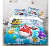 NICHIYOBI Super Wings - Set copripiumino e federa, in microfibra, stampa digitale 3D, 3 pezzi (13,singolo 135 x 200 cm)