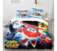 Nichiyobi Super Wings - Set di biancheria da letto composto da copripiumino e federa, in microfibra, stampa digitale 3D, 3 pezzi (4, singolo 135 x 200 cm + 80 x 80 cm)