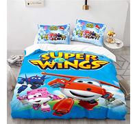 NICHIYOBI Super Wings, set di biancheria da letto composto da copripiumino e federa, in microfibra, stampa digitale 3D, 3 pezzi (11, singolo 135 x 200 cm + 80 x 80 cm)
