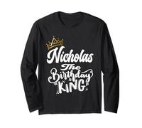 Nicholas - Maglietta da Uomo con Scritta Il re del Compleanno Maglia a Manica