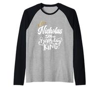 Nicholas - Maglietta da Uomo con Scritta Il re del Compleanno Maglia con Maniche Raglan