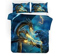 Nichyo Godzilla - Set di biancheria da letto composto da copripiumino e federa, in microfibra, stampa digitale 3D (copripiumino e federe) (4, Doubie 200 x 200 cm)