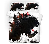 Nichyo Godzilla - Set di biancheria da letto composto da copripiumino e federa, in microfibra, stampa digitale 3D, 3 pezzi (copripiumino + federe) (3 Doubie 200 x 200 cm)