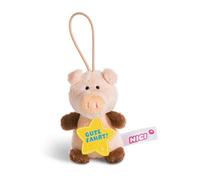 NICI 44870-Ciondolo a Forma di Maialino con Scritta in Lingua Tedesca Gute Fahren, 8 cm, Colore Rosa/Marrone, 44870