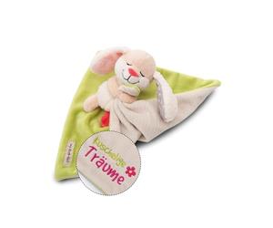 NICI 49753 - Asciugamano per bambini, 22 x 22 cm, con coniglietto di peluche, morbido panno per bambini e bambine, regalo per la nascita, con scritta ricamata Kuschelige Dreams