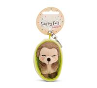 NICI 61603 Sleeping Pets Portachiavi a forma di riccio nel cestino, compagno fedele per lo zaino o la borsa di grandi e piccini, 8 cm, marrone