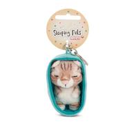 NICI 61608 Sleeping Pets Portachiavi a forma di gatto tigrato nel cestino, compagno fedele per lo zaino o la borsa di grandi e piccini, 8 cm, marrone