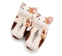 NICI 62171 Pantofole a forma di gatto portafortuna, calde e con suola antiscivolo, per ragazzi e ragazze, 36-39 (M), marrone