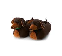 NICI-62361 Pantofole in Peluche a Forma, Bambini e Adulti, Calde e con Suola Antiscivolo, Numero 40-43, Marrone, Colore Bassotto, 40/43 EU, 62361