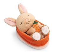 NICI coniglio di peluche con carota 12 cm che dorme nel cestino - marrone - Morbido peluche, carino da coccolare e giocare, per bambini e adulti, un'ottima idea regalo - 61584