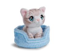 NICI 61942 Gattino tigrato di Peluche nel Cestino, Morbido e tenero Pupazzo per Coccole e Giochi, per Adulti e Bambini, 12 cm, Grigio, Colore Gatto