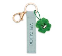 NICI Portachiavi con cinturino in similpelle turchese 10 cm con quadrifoglio