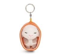 NICI 61611 Sleeping Pets Portachiavi a forma di agnellino nel cestino, compagno fedele per lo zaino o la borsa di grandi e piccini, 8 cm, bianco