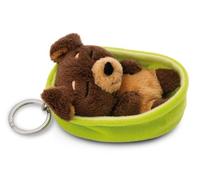 NICI Portachiavi Sleeping Pets Cane marrone scuro 8 cm cestino verde - Dolcissimo ciondolo a forma di animale con anello per cordini e pendenti