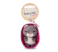 Portachiavi Sleeping Pets Gatto grigio 8 cm cestino rosa