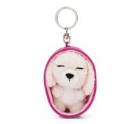 Portachiavi Sleeping Pets Cane Barboncino bianco 8 cm cestino malva