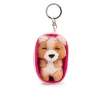 NICI Sleeping Pets 63167 - Portachiavi con cane Yorkshire Terrier di peluche (8 cm) addormentato in un cestino, accessorio di peluche per zaino o borsa, portachiavi per grandi e piccini, multicolore